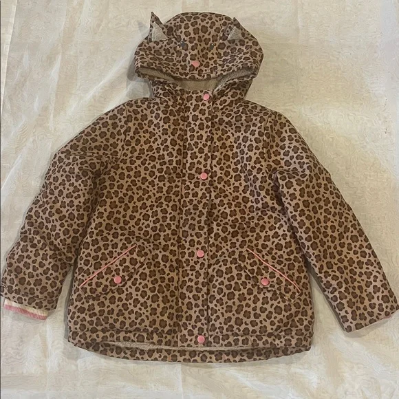 Mini Boden Leopard Print Sherpa Lined Anorak Size: 7-8Y